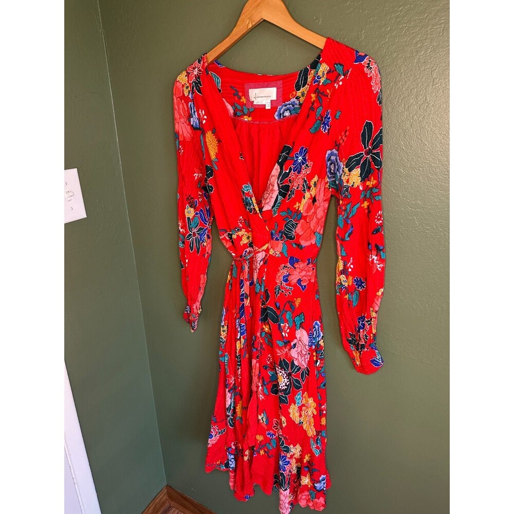 Anthropologie Boswell Textured Wrap Tunic Dress size 10 floral vibrant chic